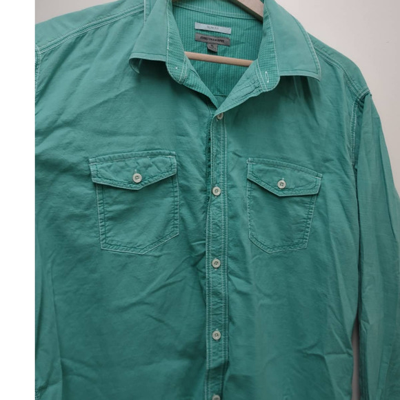 Johnston & Murphy Green Slim Fit Cotton Button Front Men's Size XL - Picture 4 of 9
